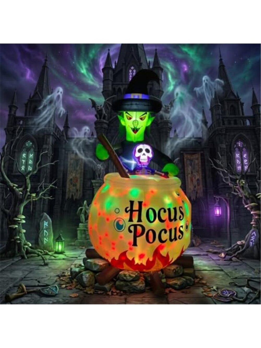 6 FT Halloween Inflatable Witch and Cauldron with RGB Lighted Halloween Blow